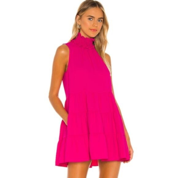 Amanda Uprichard Dresses & Skirts - Amanda Uprichard Hot Pink Nadia Turtleneck Flowy Mini Dress Size Large